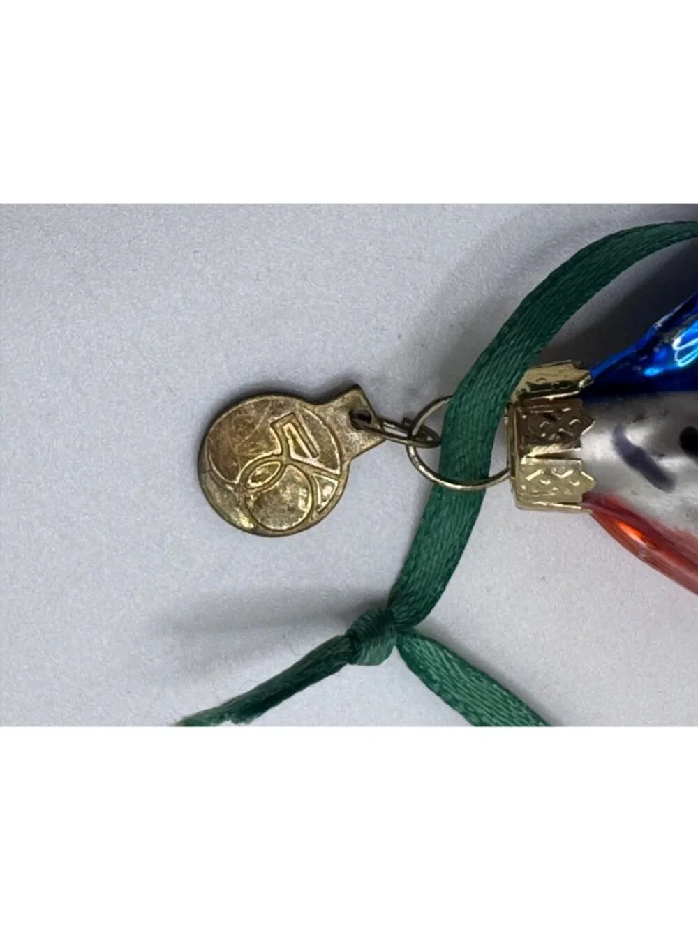 Vintage Dept 56 Tiny Trimmings Glass Sailboat Ornament Red Blue Sails Hand-Paint